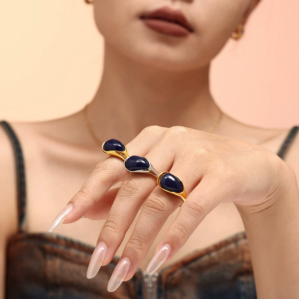 Wholesale Ring Titanium Steel Resin Drop Shaped Geometric Pvd Electroplating