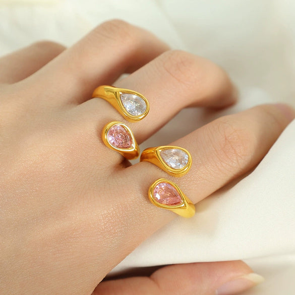 Wholesale Ring 316L Stainless Steel Retro Geometric Dropshaped Goldplated Design