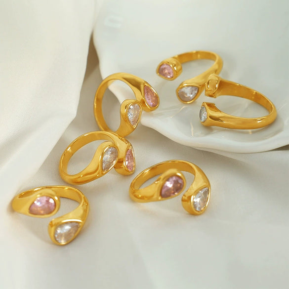 Wholesale Ring 316L Stainless Steel Retro Geometric Dropshaped Goldplated Design