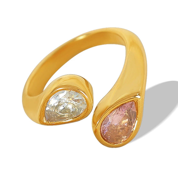 Wholesale Ring 316L Stainless Steel Retro Geometric Dropshaped Goldplated Design
