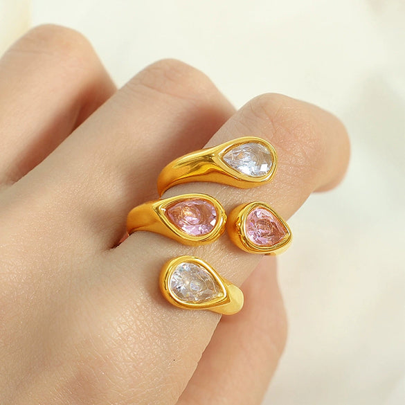 Wholesale Ring 316L Stainless Steel Retro Geometric Dropshaped Goldplated Design