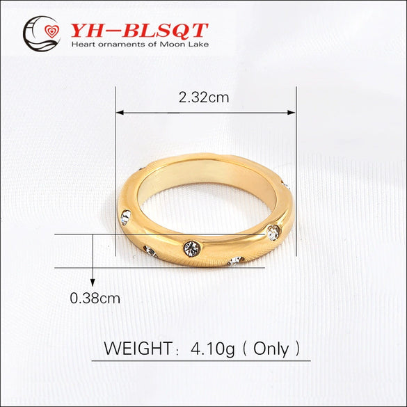 Wholesale Ring Titanium Steel Retro Geometric Microinlaid Green White Zircon 18K Gold Plated