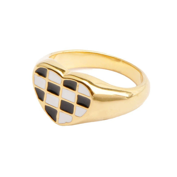 Wholesale Ring Titanium Steel Rhombus Pattern Electroplated 18K Gold