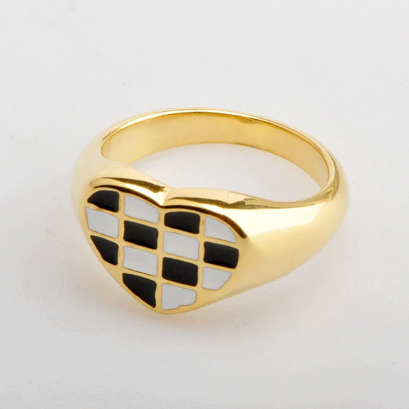 Wholesale Ring Titanium Steel Rhombus Pattern Electroplated 18K Gold