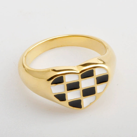 Wholesale Ring Titanium Steel Rhombus Pattern Electroplated 18K Gold