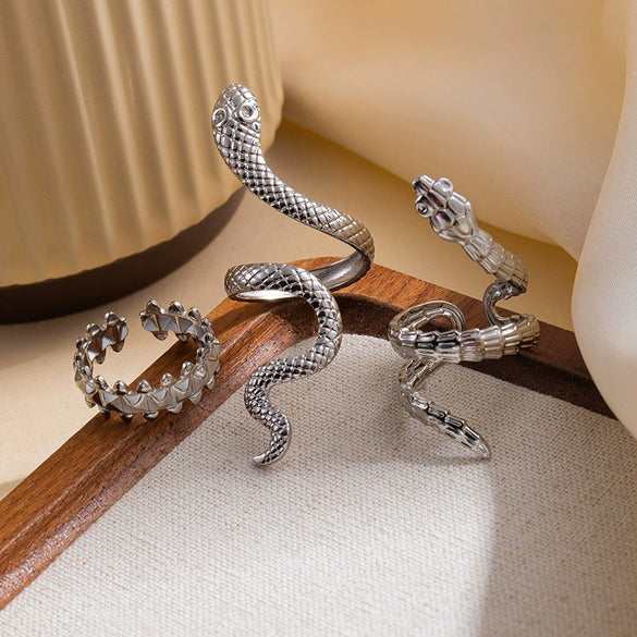 Wholesale Ring Titanium Steel Snakeshaped Interwoven Heart Shape Flower Leaves Letters Numbers Text Electroplated Retro Unisex