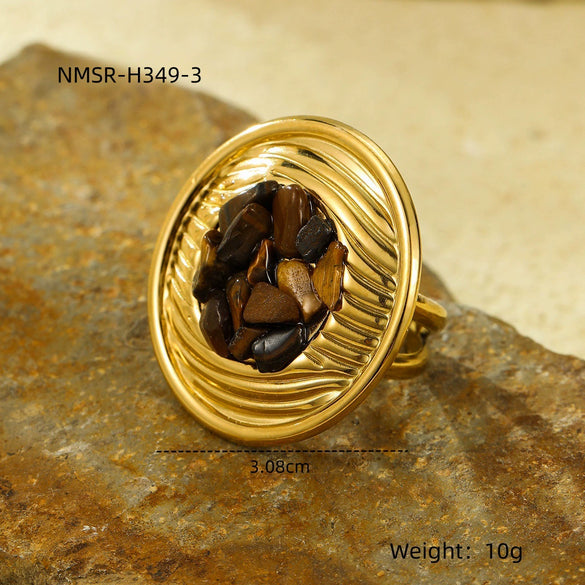Wholesale Ring Titanium Steel Stainless Steel Round Inlaid With Natural Stone Light Luxury Style Electroplating For Women