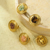 Wholesale Ring Titanium Steel Stainless Steel Round Inlaid With Natural Stone Light Luxury Style Electroplating For Women