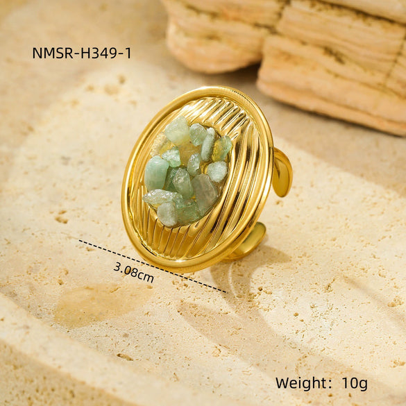 Wholesale Ring Titanium Steel Stainless Steel Round Inlaid With Natural Stone Light Luxury Style Electroplating For Women