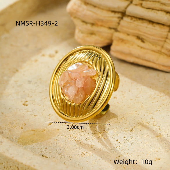 Wholesale Ring Titanium Steel Stainless Steel Round Inlaid With Natural Stone Light Luxury Style Electroplating For Women