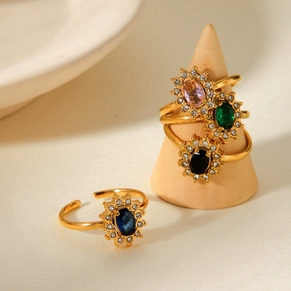 Wholesale Ring Titanium Steel Zircon Geometric Open Jewelry Electroplated