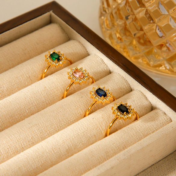 Wholesale Ring Titanium Steel Zircon Geometric Open Jewelry Electroplated