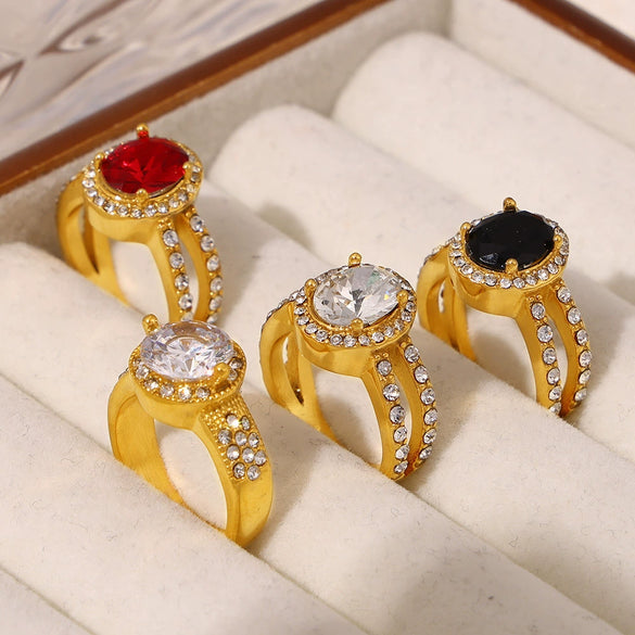 Wholesale Ring 316L Stainless Steel Zircon Rhinestone Geometric Electroplated Oval For Women