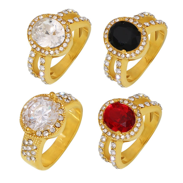 Wholesale Ring 316L Stainless Steel Zircon Rhinestone Geometric Electroplated Oval For Women