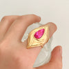 Wholesale Ring Vintage Antique Style Stainless Steel Pink Gem Open With Electroplating