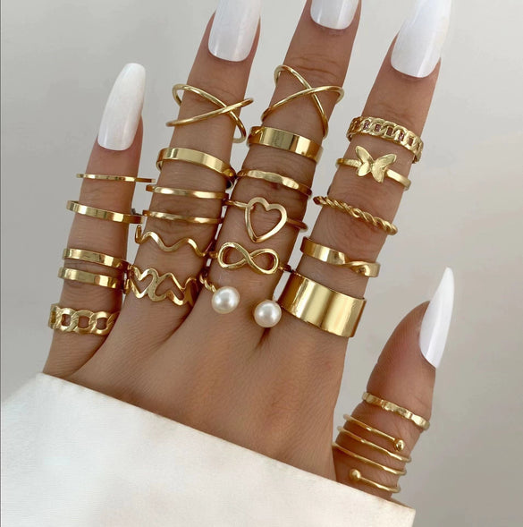 Wholesale Ring Zinc Alloy Geometric Old Style Women's Multijoint Love Ring Set