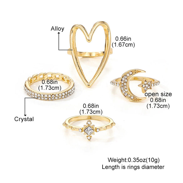 Wholesale Ring Zinc Alloy Geometric Retro Diamond Star Moon Love Hollow Triangle For Women