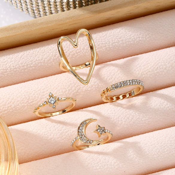 Wholesale Ring Zinc Alloy Geometric Retro Diamond Star Moon Love Hollow Triangle For Women