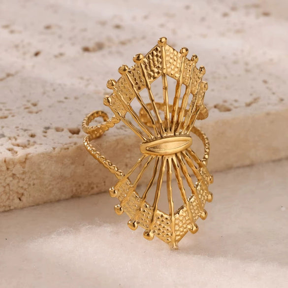 Wholesale Ring Zircon 18K Gold Plated Leaf Pattern Electroplating For Women