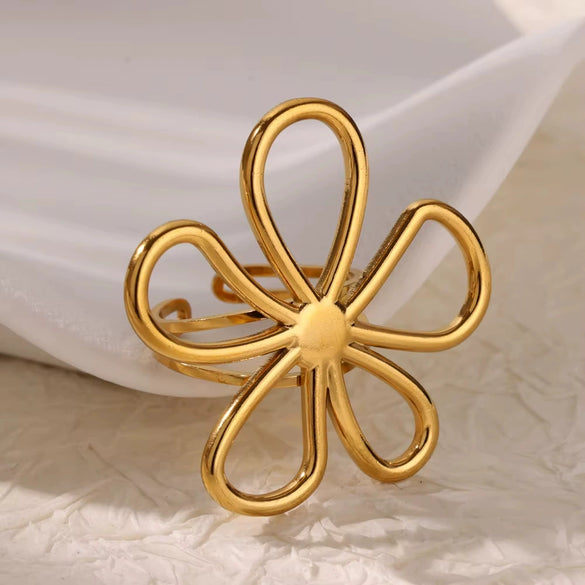 Wholesale Ring Zircon 18K Gold Plated Leaf Pattern Electroplating For Women