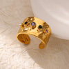 Wholesale Ring Zircon 18K Gold Plated Leaf Pattern Electroplating For Women