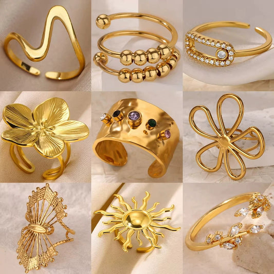 Wholesale Ring Zircon 18K Gold Plated Leaf Pattern Electroplating For Women