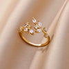 Wholesale Ring Zircon 18K Gold Plated Leaf Pattern Electroplating For Women