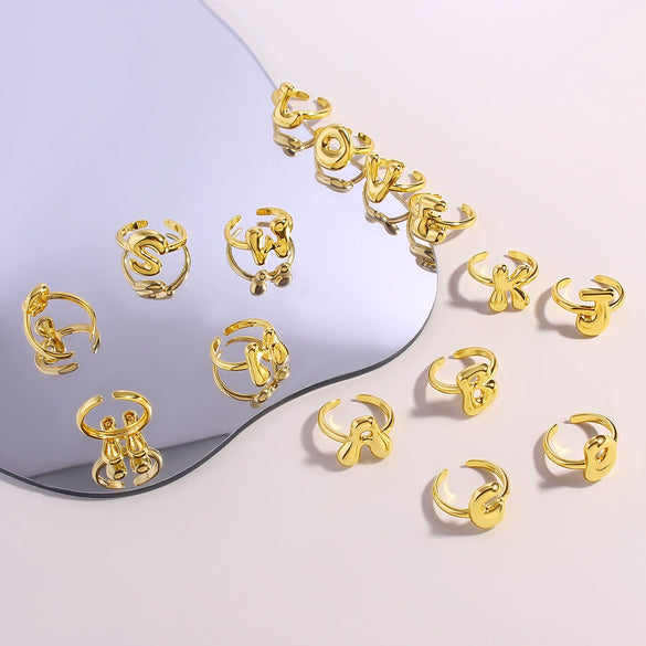 Wholesale Rings Copper Electroplated With English Letters Trendy Unisex Open Rings