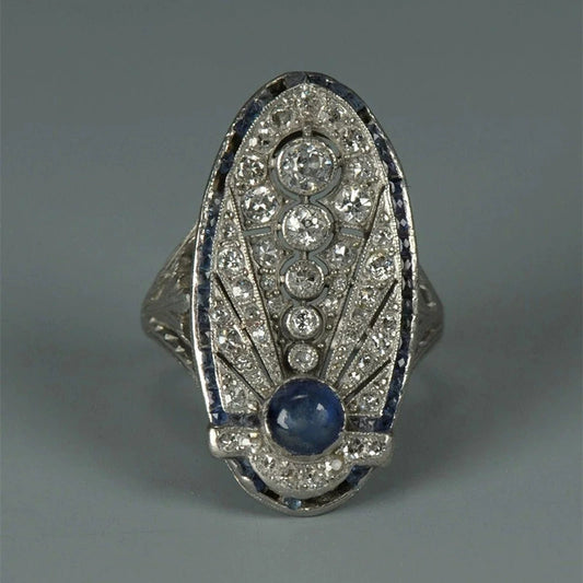 Wholesale Rings Copper Geometric Style Royal Blue Zircon