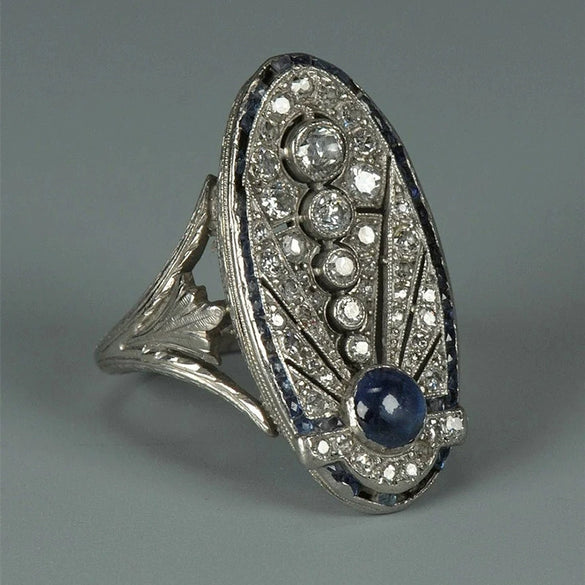 Wholesale Rings Copper Geometric Style Royal Blue Zircon