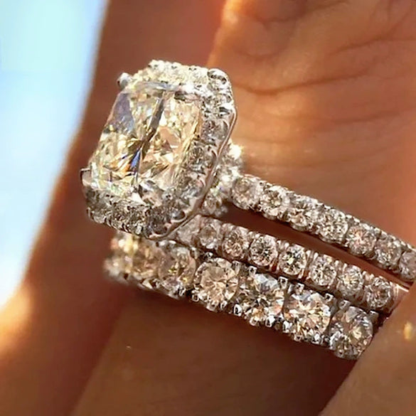 Wholesale Rings Copper Light Luxury Geometric Zircon Design Three Set For Women