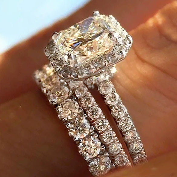Wholesale Rings Copper Light Luxury Geometric Zircon Design Three Set For Women