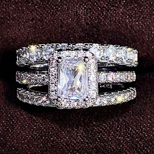 Wholesale Rings Copper Light Luxury Geometric Zircon Design Three Set For Women