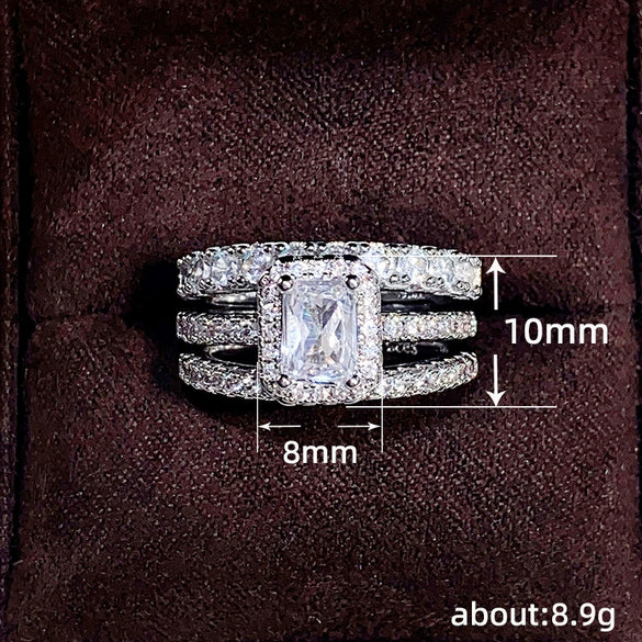 Wholesale Rings Copper Light Luxury Geometric Zircon Design Three Set For Women