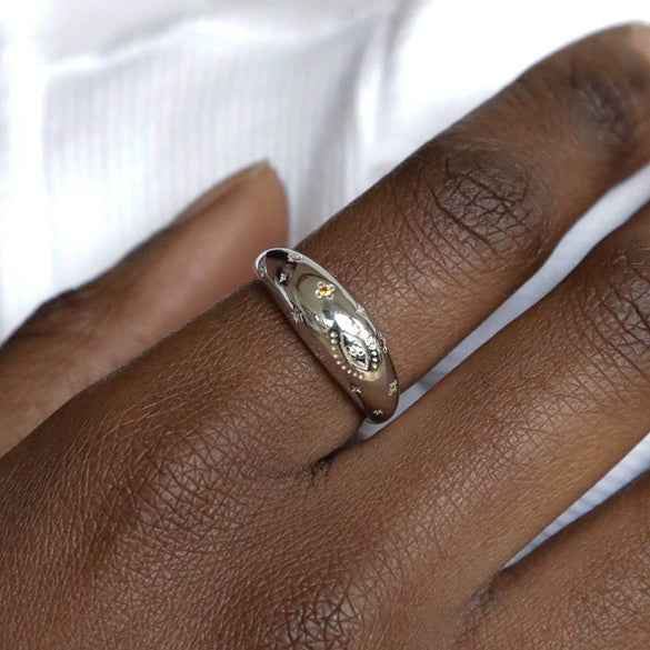 Wholesale Rings Copper Microinlaid Zircon Star And Moon Design Unisex Electroplated Jewelry