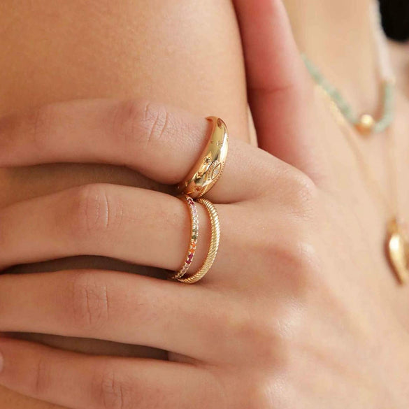 Wholesale Rings Copper Microinlaid Zircon Star And Moon Design Unisex Electroplated Jewelry