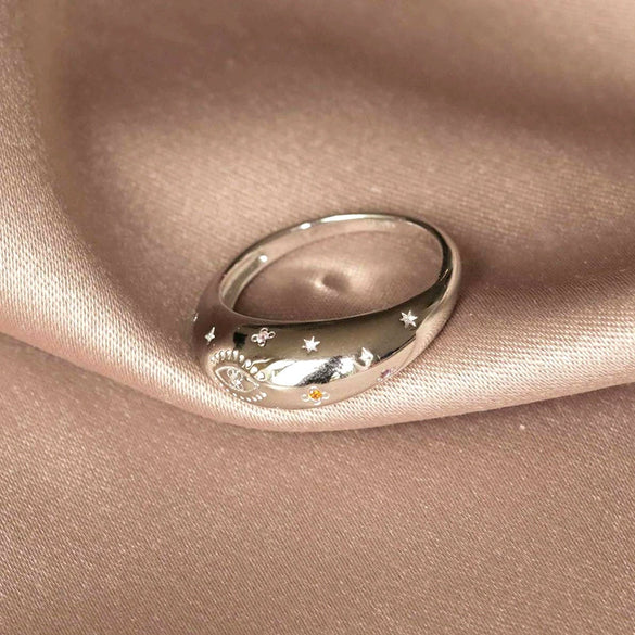 Wholesale Rings Copper Microinlaid Zircon Star And Moon Design Unisex Electroplated Jewelry