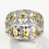 Wholesale Rings Retro Palace Style Twotone Copper Flower Hollow Lace Inlaid Zircon Star And Moon Design For Women