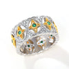 Wholesale Rings Retro Palace Style Twotone Copper Flower Hollow Lace Inlaid Zircon Star And Moon Design For Women