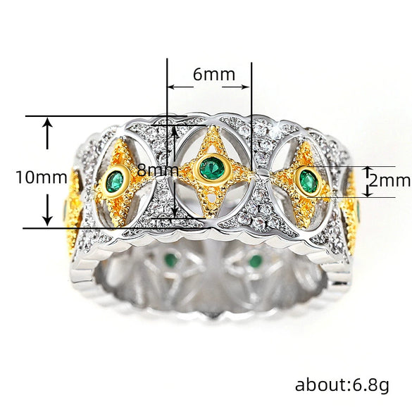 Wholesale Rings Retro Palace Style Twotone Copper Flower Hollow Lace Inlaid Zircon Star And Moon Design For Women