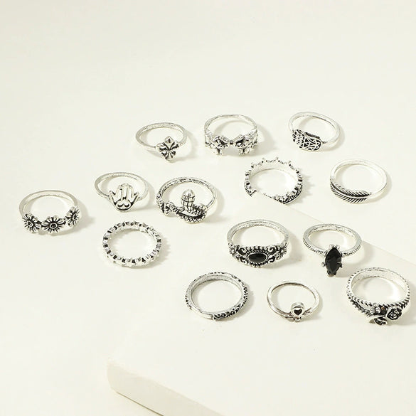 Wholesale Rings Retro Style Alloy With Elephant Leaves Flowers Pattern Electroplated For Women