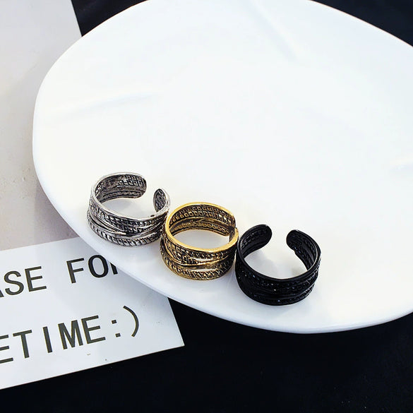 Wholesale Rings Retro Style Copper Hemp Rope Winding Geometric Electroplating Unisex