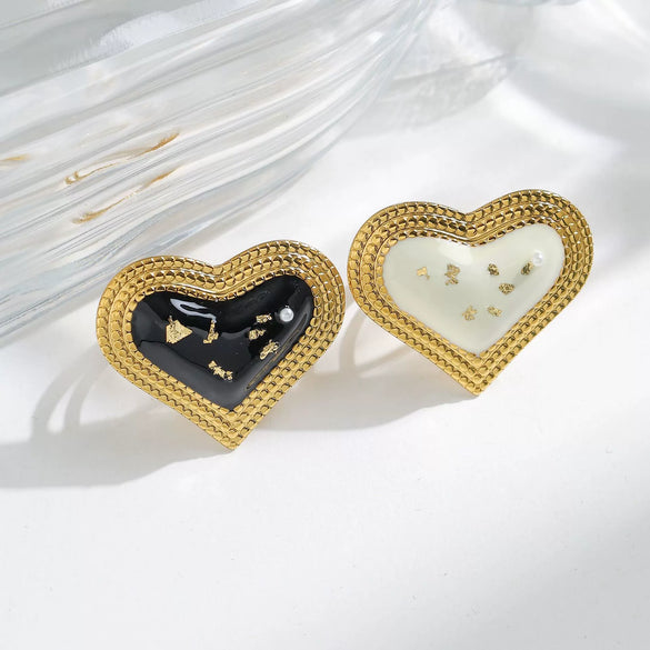 Wholesale Rings Stainless Steel Electroplated Heart Shape Blackwhite Oil Drop