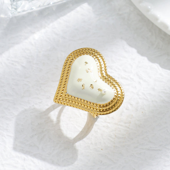 Wholesale Rings Stainless Steel Electroplated Heart Shape Blackwhite Oil Drop