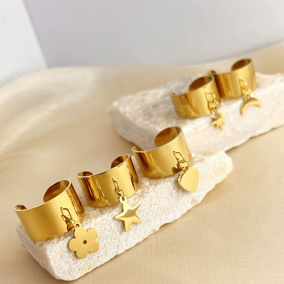 Wholesale Rings Stainless Steel Heart Geometric Natural Style Electroplating