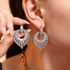 Wholesale Roman Pattern Big Heart Sticky Rhinestone Necklace Earrings Set For Women Titanium Steel 18K Gold Plated