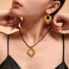 Wholesale Roman Pattern Big Heart Sticky Rhinestone Necklace Earrings Set For Women Titanium Steel 18K Gold Plated