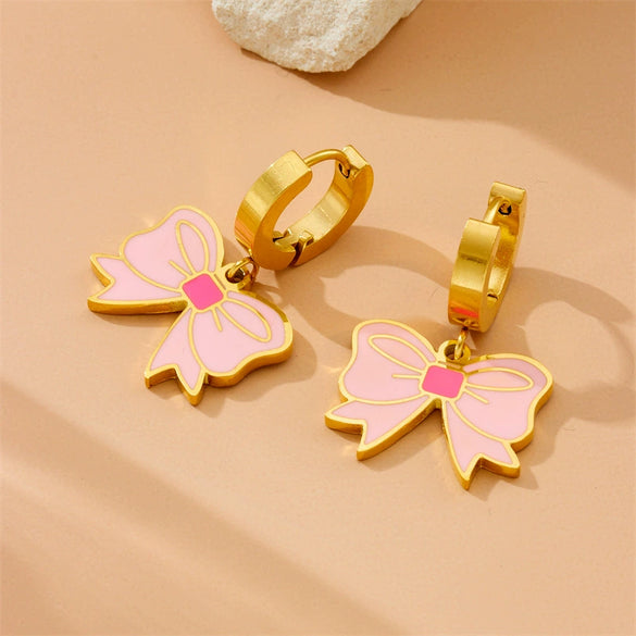 Wholesale Romantic Pink Glue Bowknot Tulip Flower Stainless Steel Necklace With Electroplating For Women