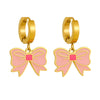 Wholesale Romantic Pink Glue Bowknot Tulip Flower Stainless Steel Necklace With Electroplating For Women