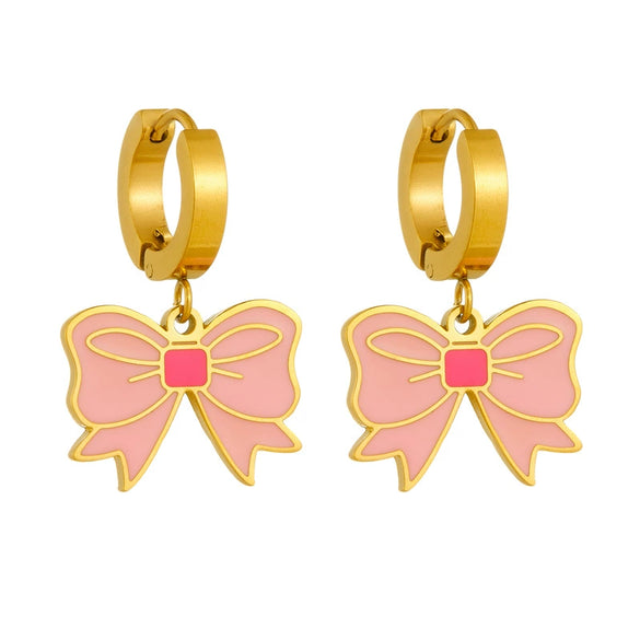 Wholesale Romantic Pink Glue Bowknot Tulip Flower Stainless Steel Necklace With Electroplating For Women